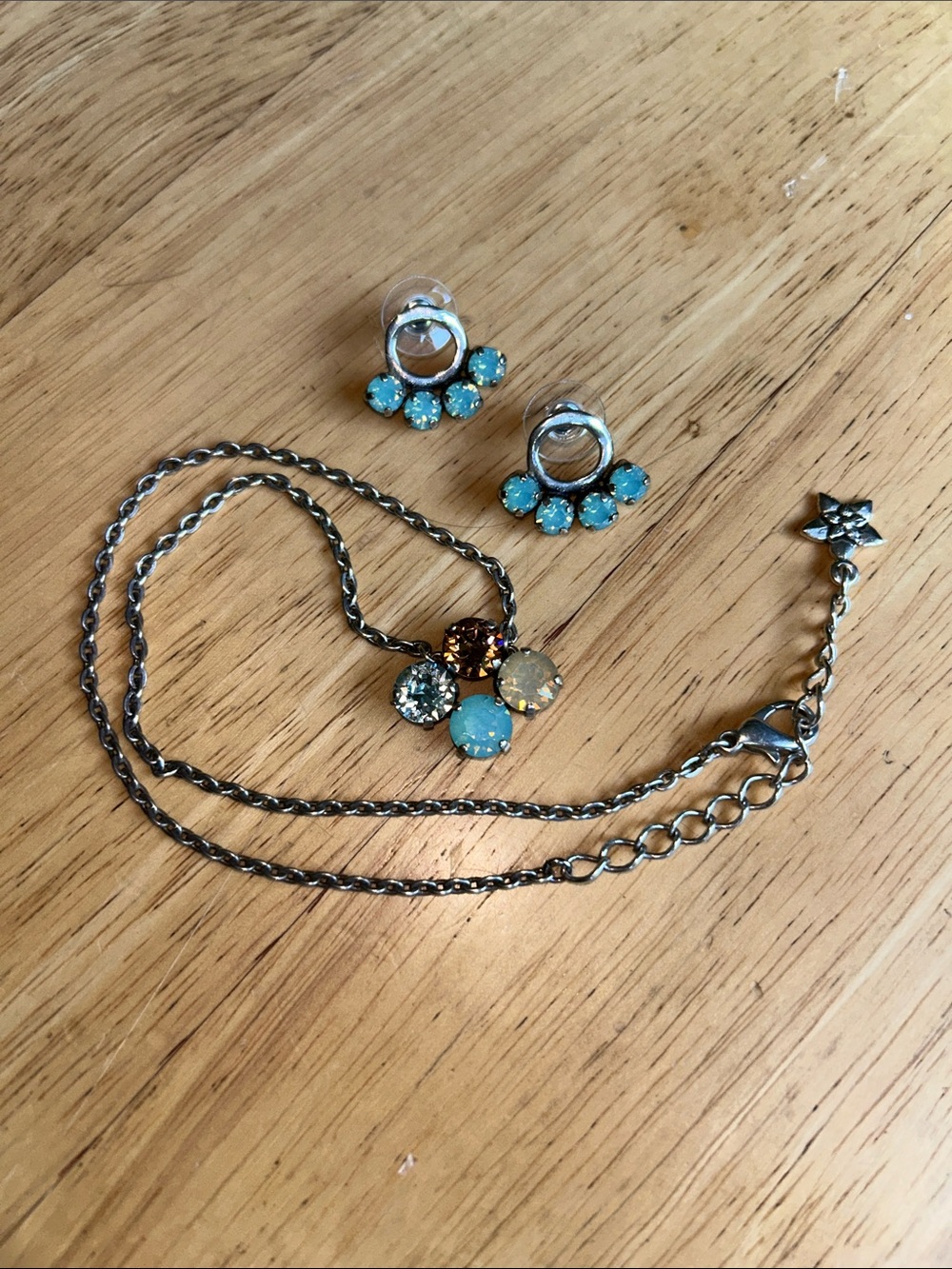 Turquoise Swarovski crystal Cluster Pendant Necklace with Matching Studs